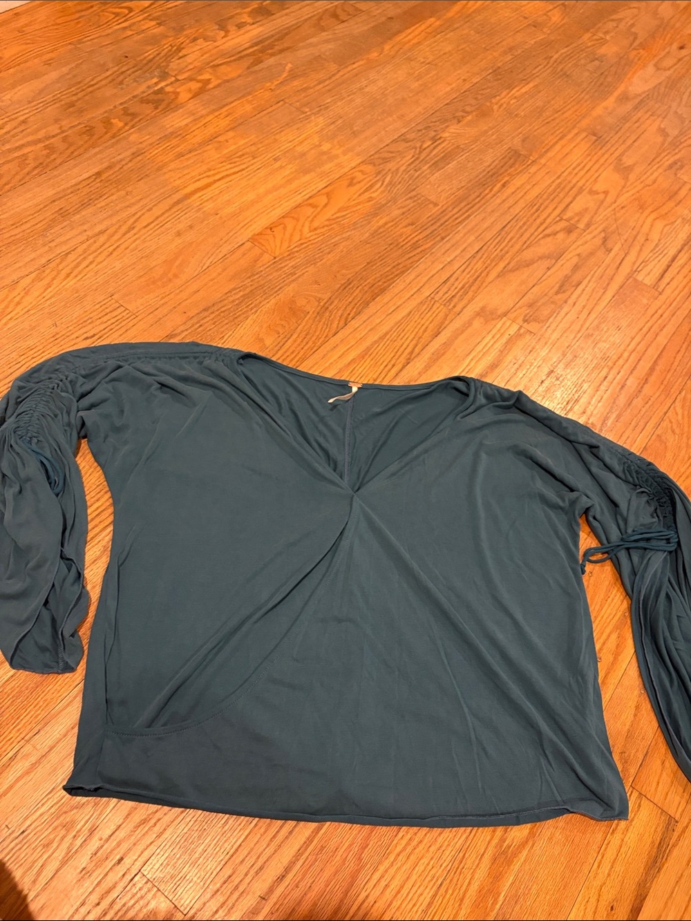 Free People Teal V-Neck Long Sleeve Blouse